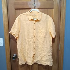 Island Trends 100% linen orange short sleeve button up shirt size XXL